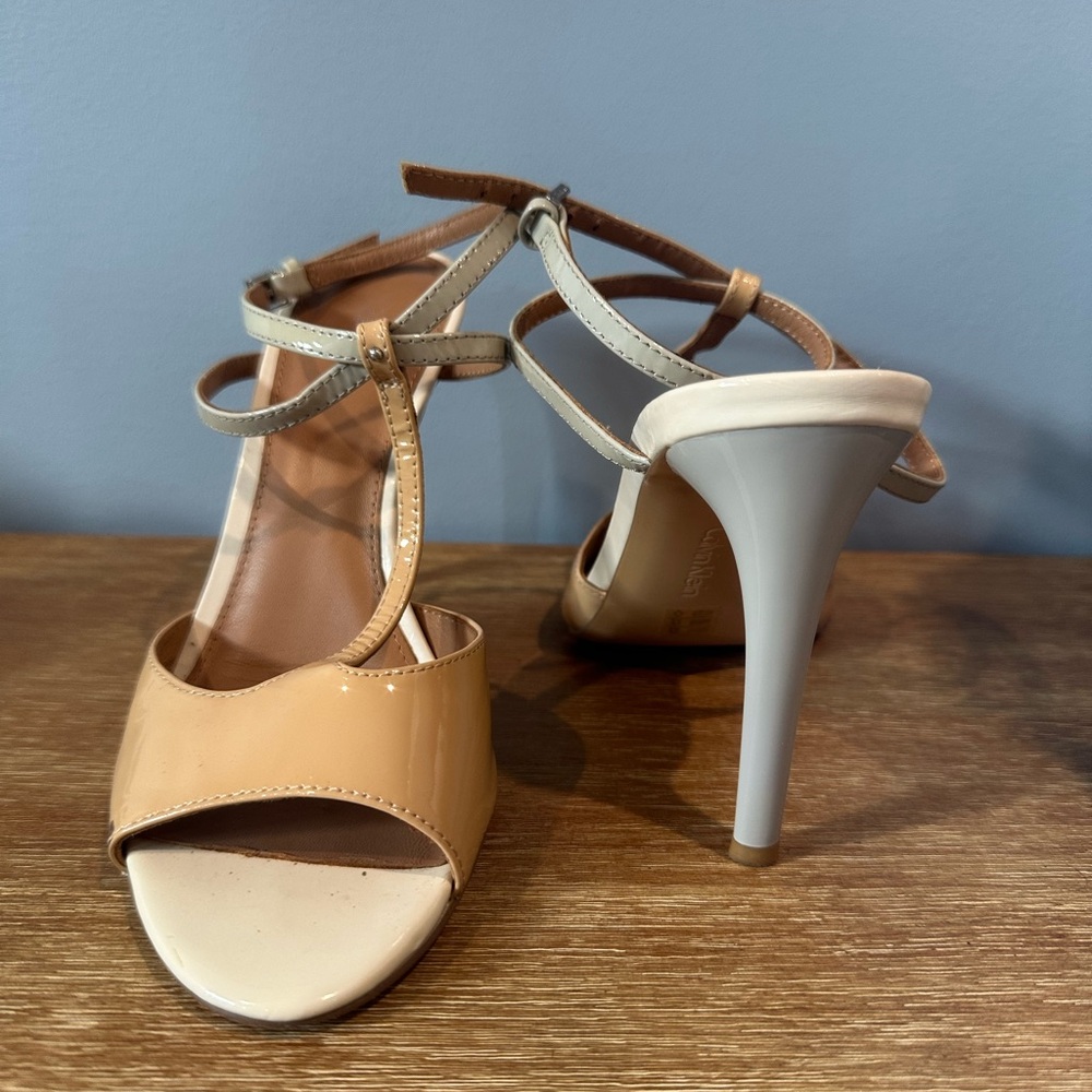 Calvin Klein Tan and Cream Heels with Ankle Strap